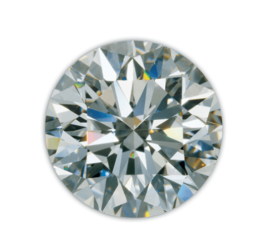 A round brilliant-cut diamond seen face up, its facets throwing off flashes of color, the birthstone for April.