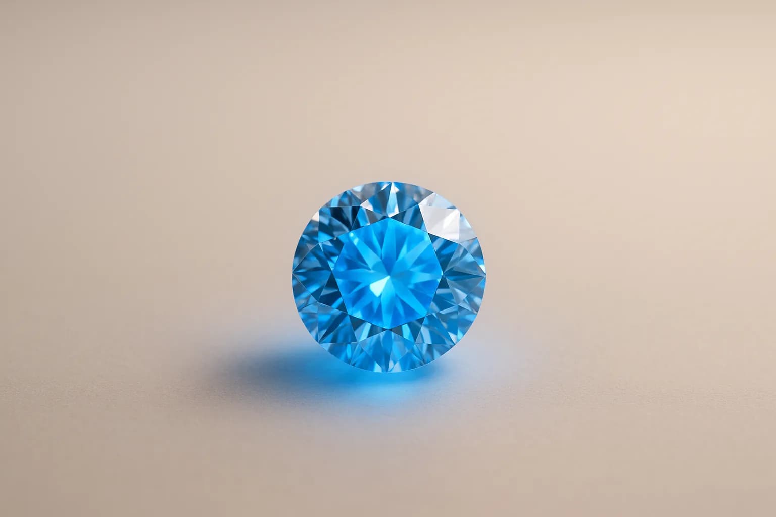A loose diamond glowing soft blue from within under ultraviolet light.